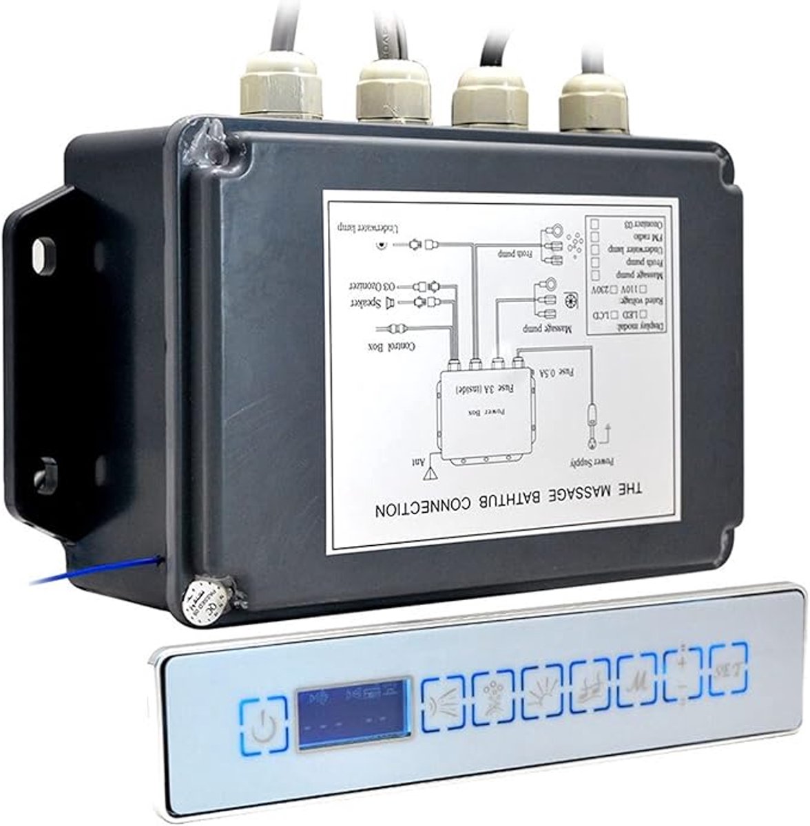 Badkuip SPA digitale bediening met LCD-paneel voor lucht- en watermassage whirlpool | Novihome verwarmingsfunctie, onderwaterverlichting & watersensor voor luxe badkuipen
