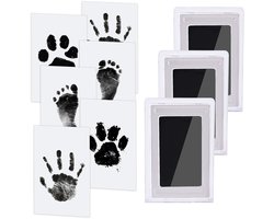 Baby hand- en voetafdrukset, 5 inktloze printpads voor baby's en huisdieren, 10 afdrukkaarten, baby voetafdrukset, veilig en niet-giftig voor voeten en handen, familieherinnering - Zwart