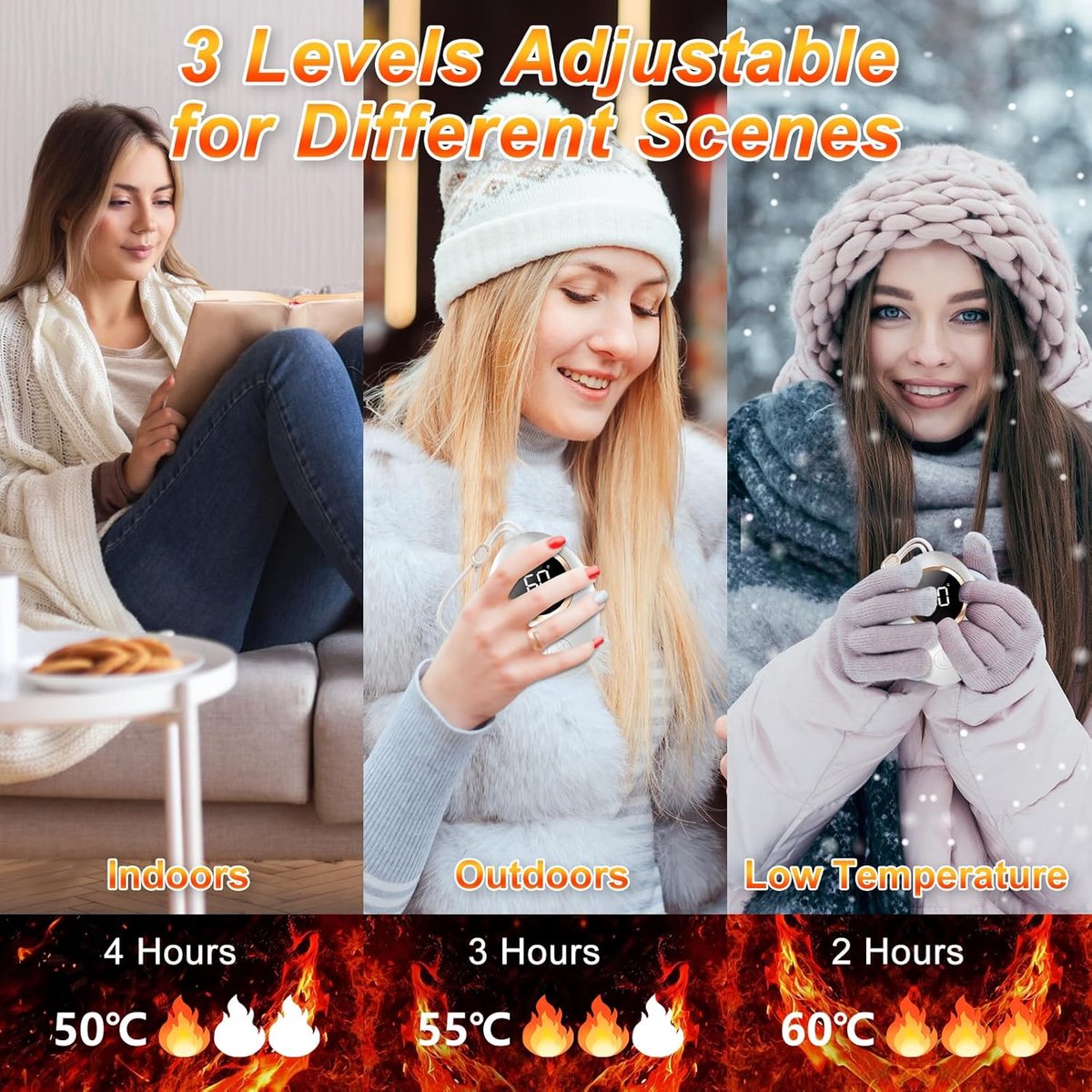 Oplaadbare handwarmer, 3000 mAh, draagbaar, herbruikbaar, met led-display, zakwarmer voor buiten, kamperen, wandelen, wintercadeau voor kinderen, vrouwen — cadeau in Gadgets - foto 3