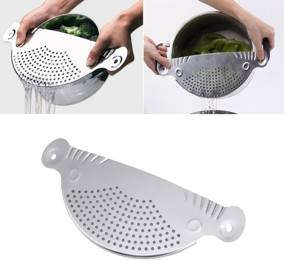 Actie4you® - RVS Afgiethulp – Afgietdeksel Met Handvaten – Vaatwasmachinebestendig – Makkelijk Afgieten - 26cm