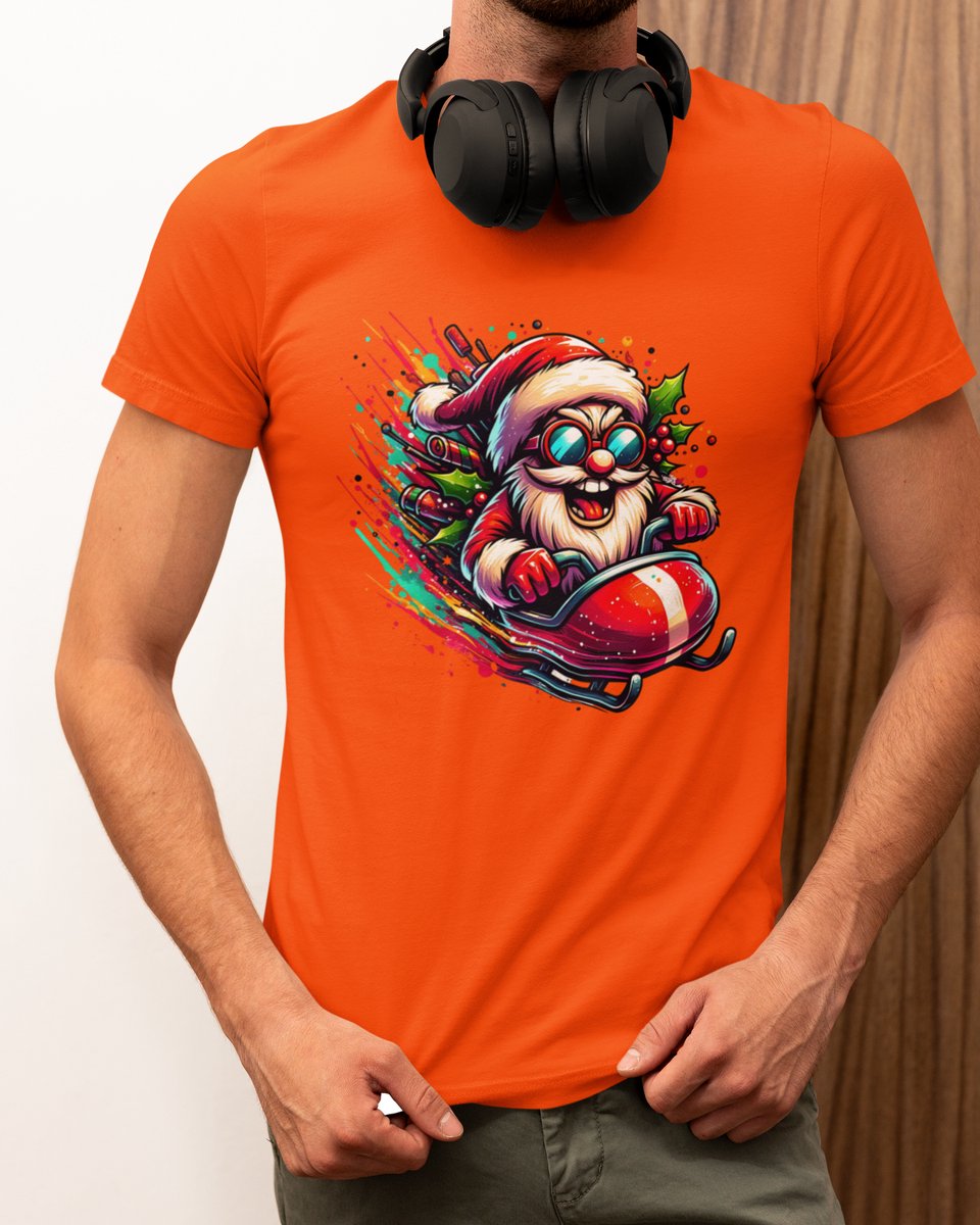 Turbo Santa Kerst - Kerst T-shirt Oranje - Grappig T-shirt - Maat M - Kerst Cadeau Mannen - Limited Edition