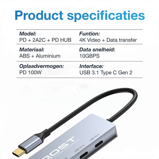 Qost Qost - 5 in 1 USB-C Hub - 10Gbps - PD 100W - Fast Charge en Data ...