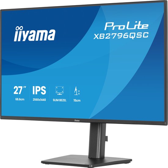 iiyama ProLite XB2796QSC-B1 - 27 inch - QHD - IPS - USB-Hub (2x) - Verstelbaar - USB-C (65 watt)