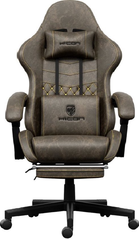HICON® Gaming Stoel - Ergonomische Gaming stoel met Voetsteun - Comfort Gaming Chair - Vittoria - Bruin