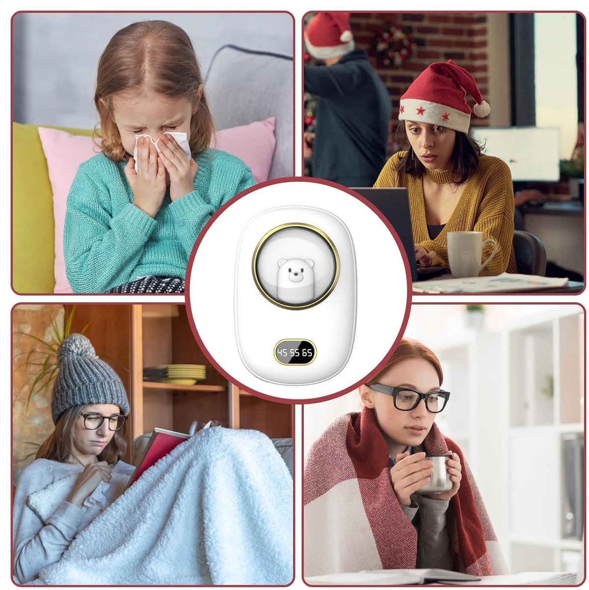 Handwarmers Oplaadbaar, elektrische handverwarmer, schattige handwarmer in zakformaat, snelle verwarming, grote capaciteit van 10000mAh, draagbare powerbank, 6,5x9,5x3,7cm, wit, voor op reis — cadeau in Gadgets - foto 4