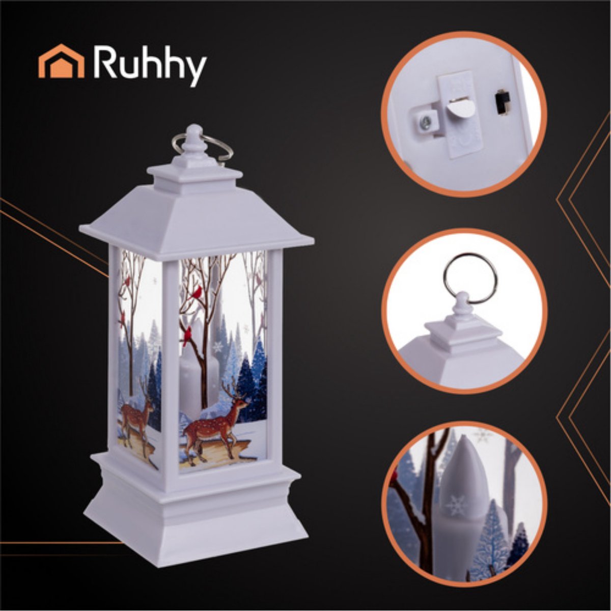 Ruhhy Kerstlantaarn - 2x - wit - 12 x 5 cm - kunststof - LED licht - lantaarn - kerst - kerstlicht – foto 4