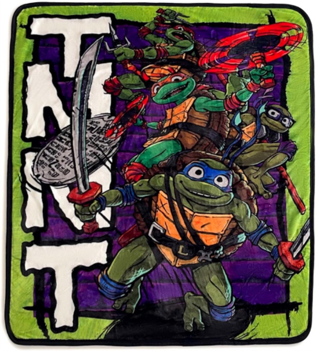 BOG Teenage Mutant Ninja Turtles Silk Touch Sherpa Deken - 40 X 50Inch - Turtle Terror Plaid VEELKLEURIG