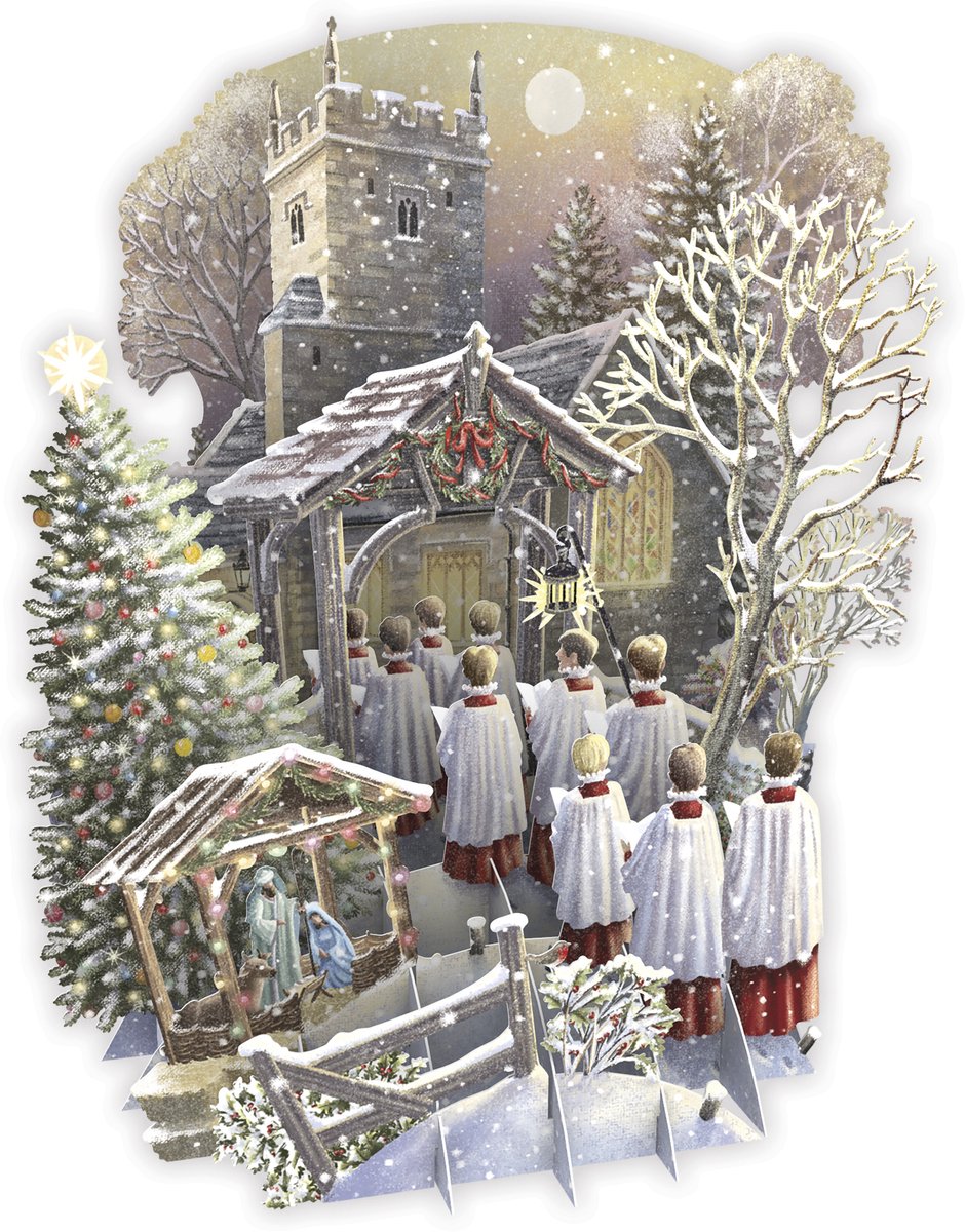 3D-Pop Up Wenskaart Christmas Choir - Laser gesneden kerstkaart