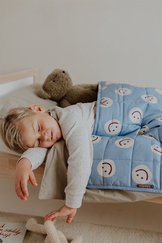 BLENKZ – Verzwaringsdeken Kind 3 kg – 100×150 cm – Kinderformaat – Voor kinderen van ±4–8 jaar – Smile Blue Merlot – Zwaartedeken
