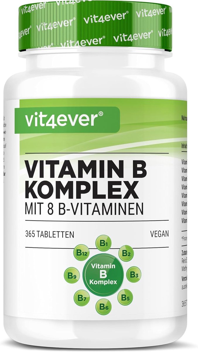 Vitamine B Complex 365 tabletten - Alle 8 B-vitamines in 1 tablet - Vitamine B1, B2, B3, B5, B6, B12, biotine & foliumzuur - Veganistisch | Vit4ever