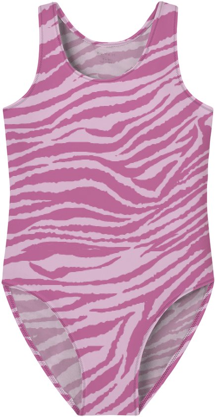 Roze badpak met zebraprint in lichter roze. Racerback ontwerp.