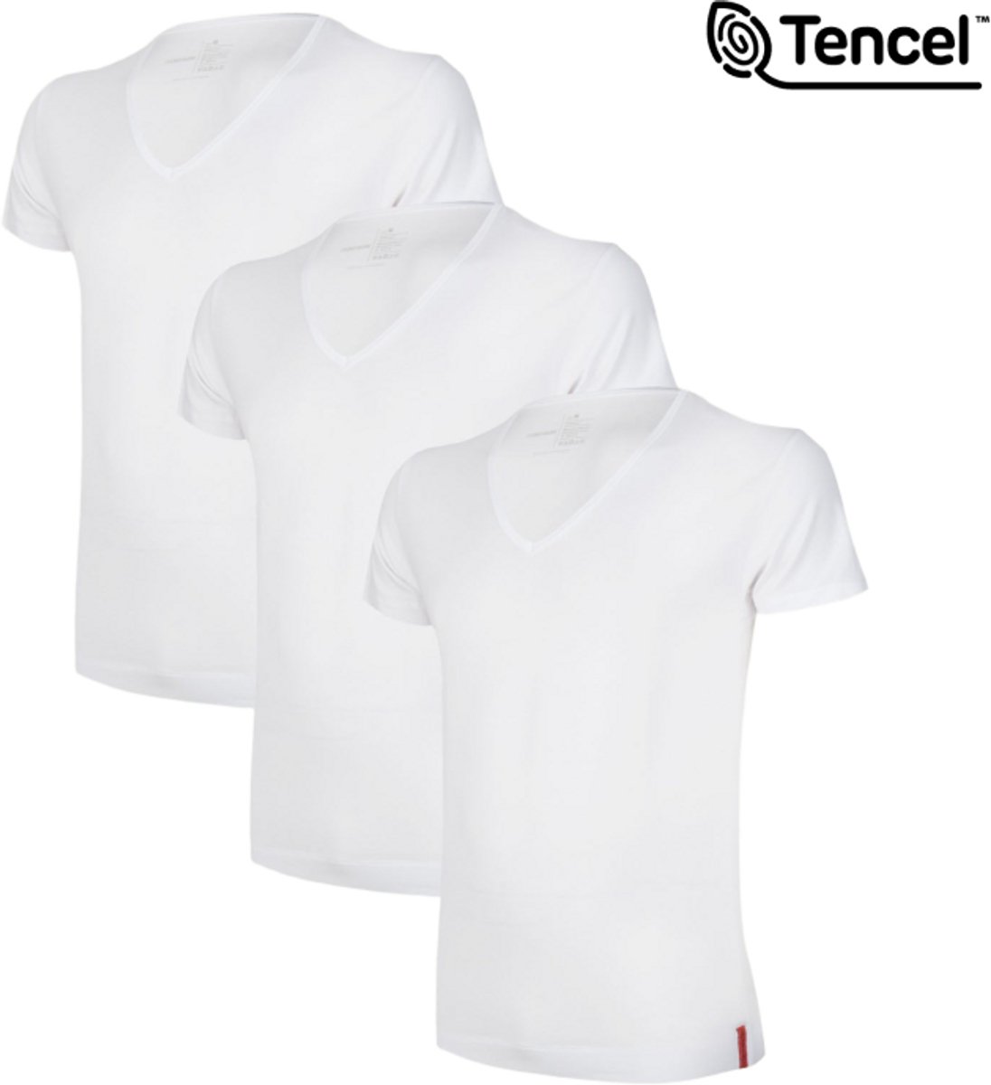 Undiemeister T Shirt Heren - Slim Fit T-shirt - 3-Pack - Chalk White (Wit) - Tencel - Zijdezacht - Ademend - Anti-Bacterieel - Korte mouwen - Diepe V-hals - Maat XL