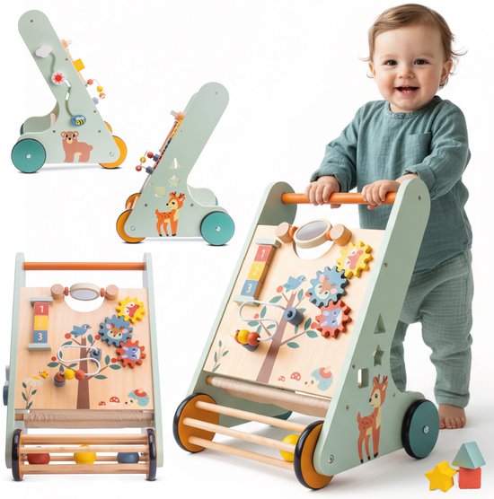 sun baby Babyspel en loopwagen - Blauw, loopwagen speelbord met interactief speelgoedwielen, rubber, voor kinderen 12-36 maanden