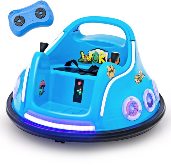 COSTWAY 12 V botsauto voor kinderen, 360 graden rotatie, elektrische bumper auto met muziek en verlichting, incl. 2,4 GHz afstandsbediening, ideaal voor kinderen vanaf 3 jaar (blauw)