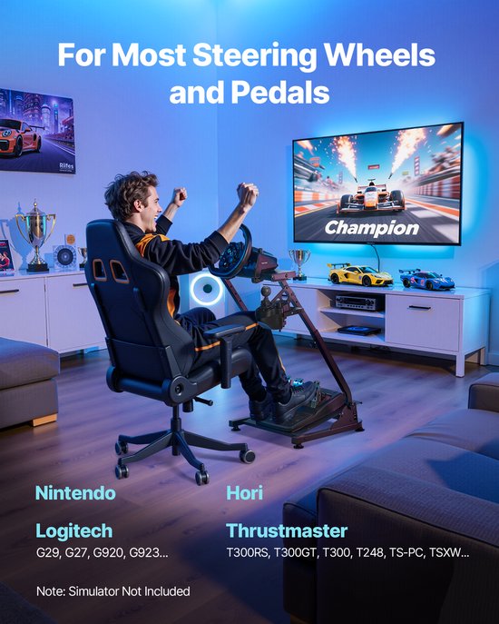 VEVOR Stuurwielstandaard Verstelbare En Opvouwbare Simulatorstandaard voor Logitech G29 G27 G920 G923, Thrustmaster T300rs T300gt T248 Ts-Pc Tsxw Gaming Cockpit, Pedalensimulator Niet Inbegrepen van Vevor — afbeelding 3