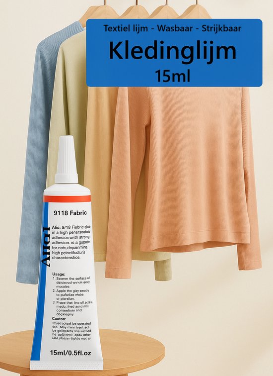 TLVX Super Sterke Kledinglijm 15ml / Textiel lijm / Katoen lijm / Kleding Stof Lijm / Secondelijm / Droogt in 20sec / Wasbaar / Transparant / Blijft flexibel / Wassen, Stomen en Strijken na verlijmen mogelijk!