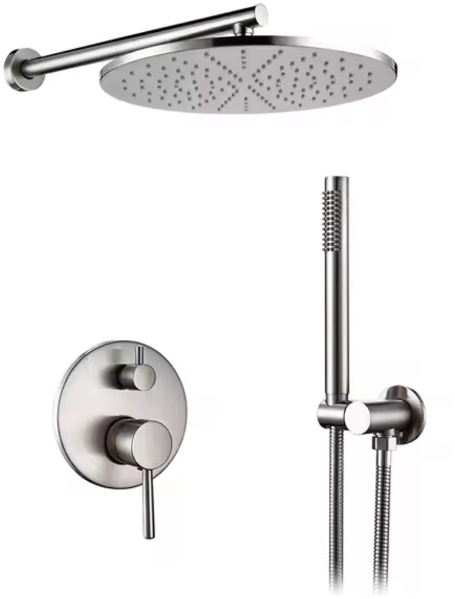 Ymonde Driedelige Chroom Doucheset – Ronde Regendouche + Handdouche Sproeier + Douchehendel – Luxe Inbouw Doucheset – Zilver/Chroom