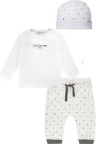 Noppies Set(3delig) Unisex, Shirt Wit Broek en Muts Wit sterretjes - Maat 62