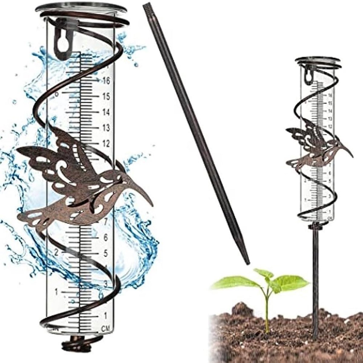 Decoratieve glazen regenmeter voor buiten