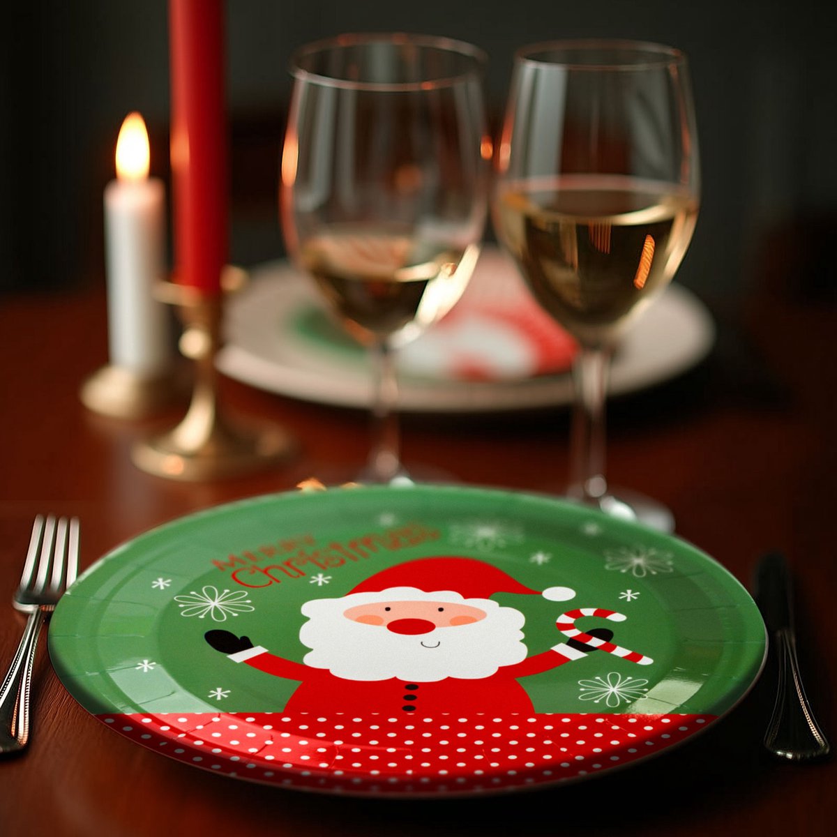Kerst Papieren Borden Set Santa – Wegwerpborden Met Kerstman Design – Ø 16,5 Cm En Ø 23 Cm – Voor Kerst Tafel En Feest – Stevig Papier – Groen – 12 Stuks (6 + 6) [59734]
