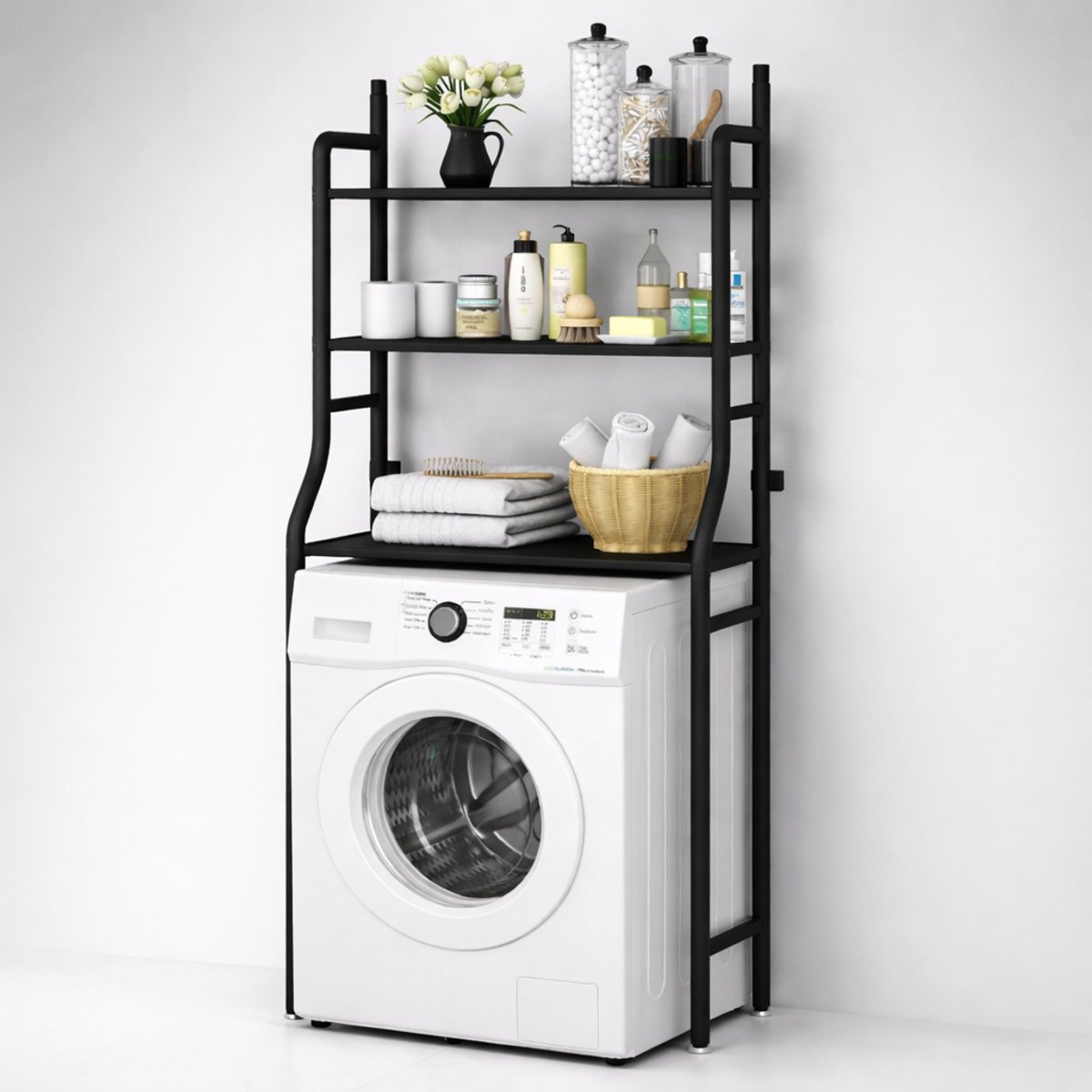 Bol.com MeubelsvanJoep wasmachine ombouw rek zwart 157 x 67 x 25 cm - Wasmachine rek met opbergruimte zwart - Wasmachine rek bov... aanbieding