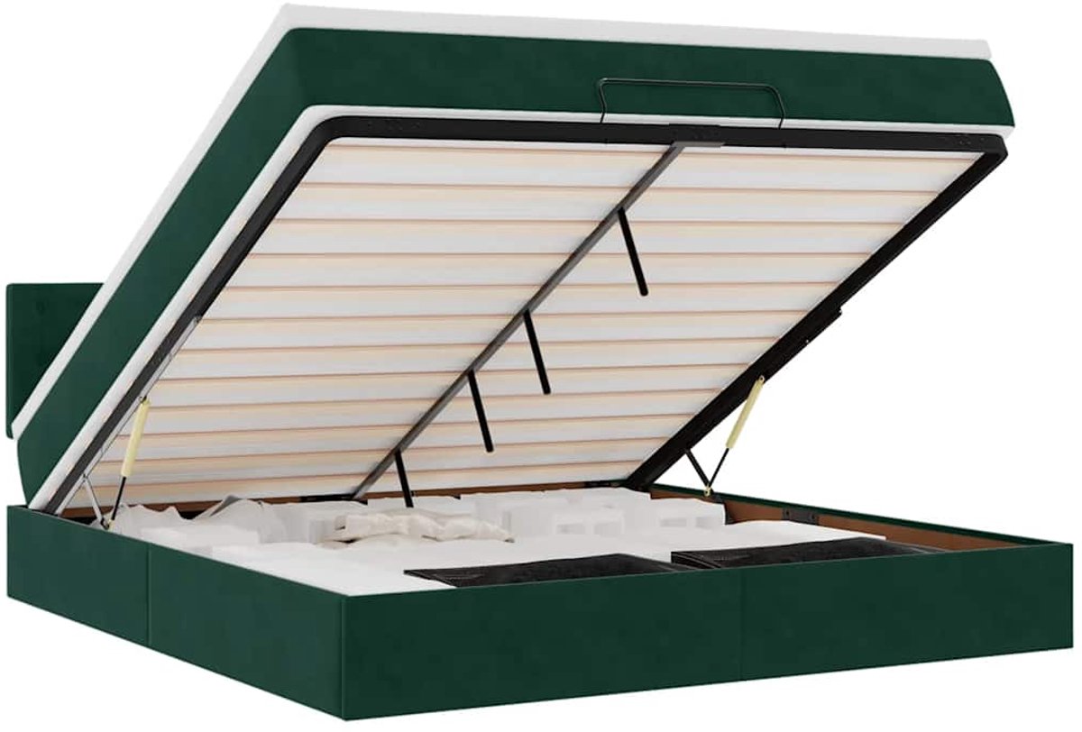 vidaXL - Ottoman - bed - met - matras - en - LED's - 180x200 - cm - fluweel - donkergroen