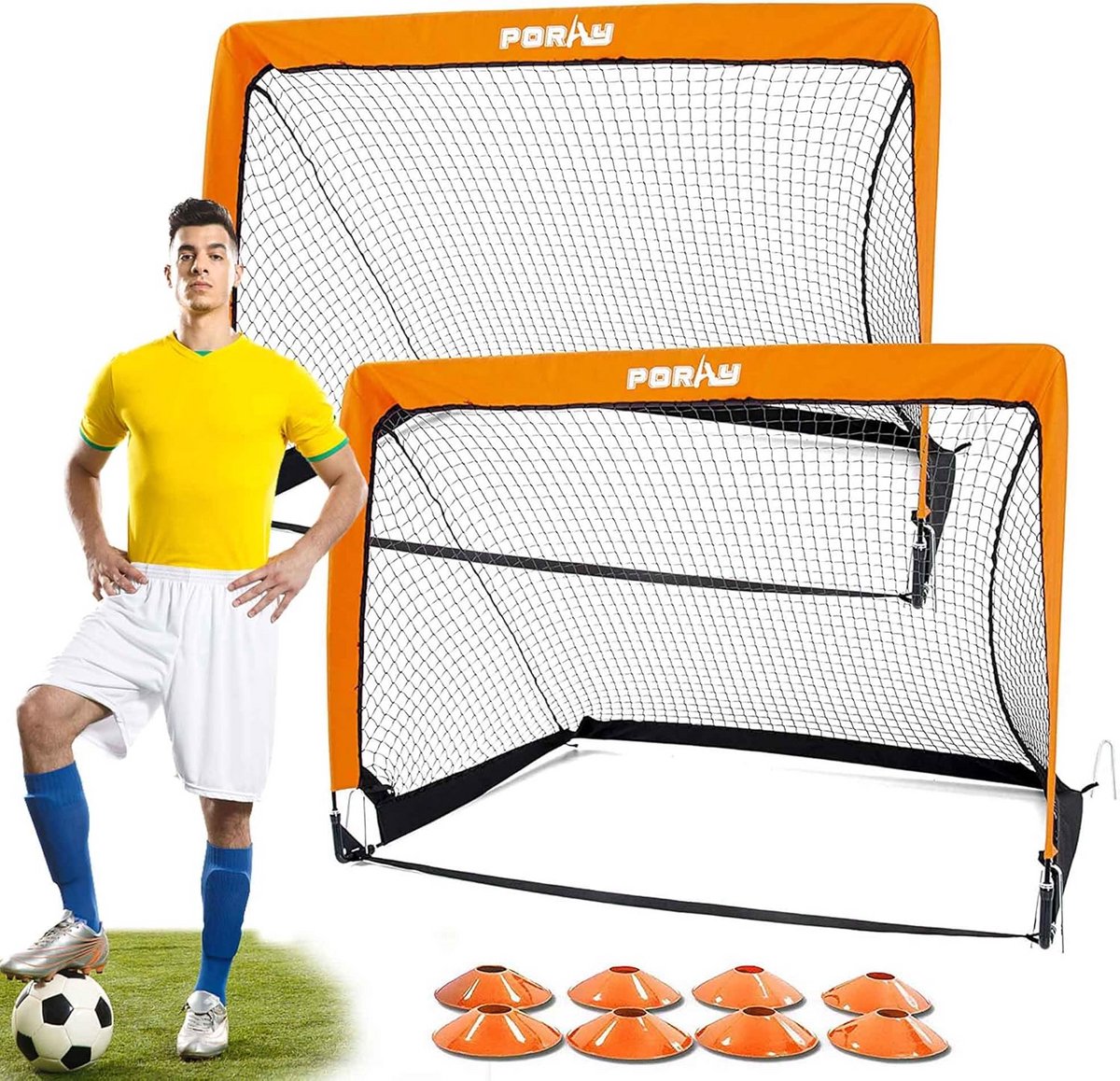 Set van 2 Pop-Up Voetbaldoeltjes voor Kinderen en Volwassenen - Inclusief Markeerhoedjes