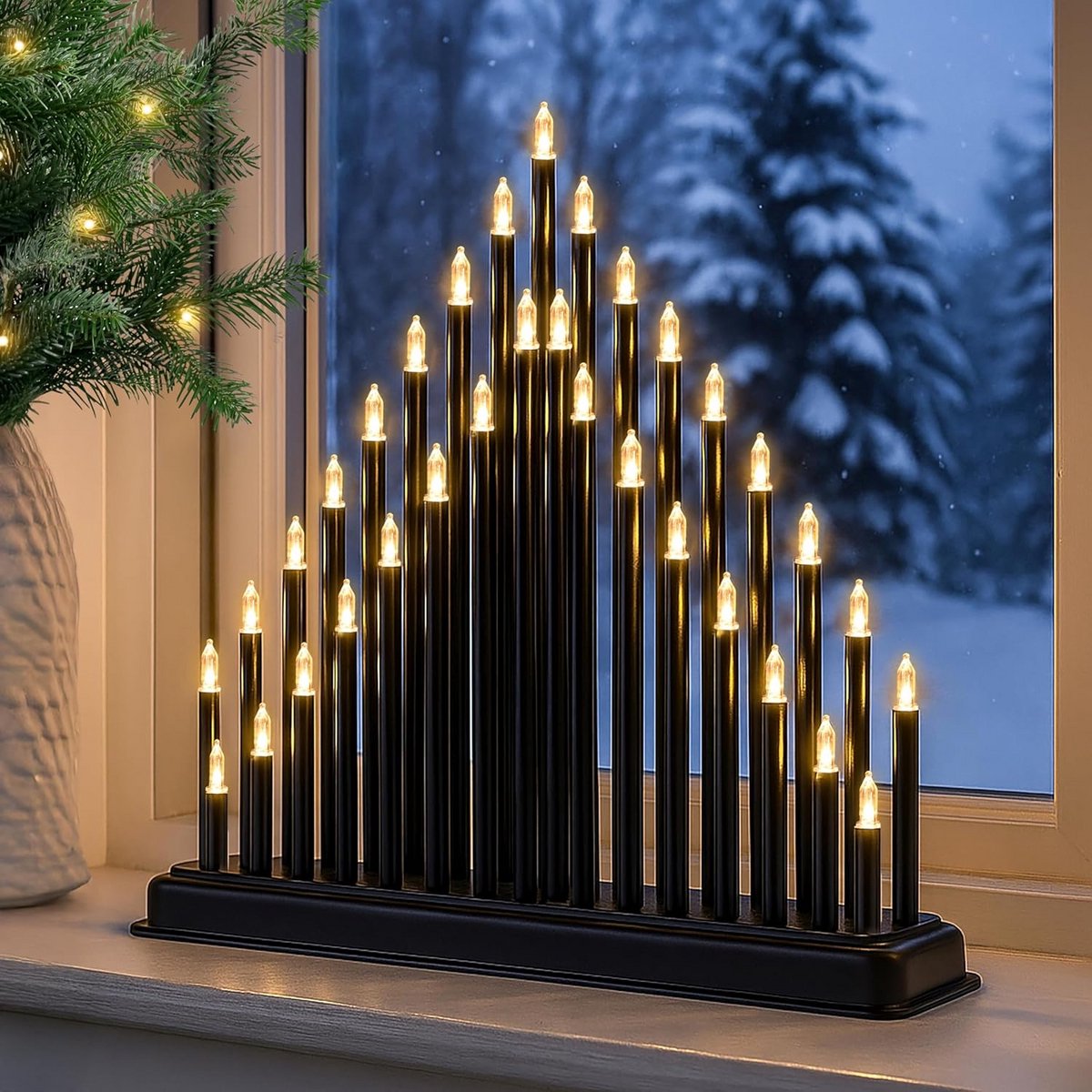 Kerstdecoratie Kaarsbrug met 33 Warm Witte LED Kaarsen voor Raam of Tafel
