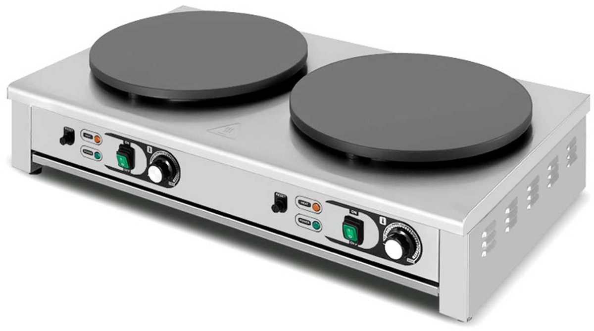 HCB® - Professionele Horeca Dubbele crêpe bakplaat - 2 x 230V - RVS / INOX - 49x89x22.5 cm (DxBxH) - 44 kg - 1745