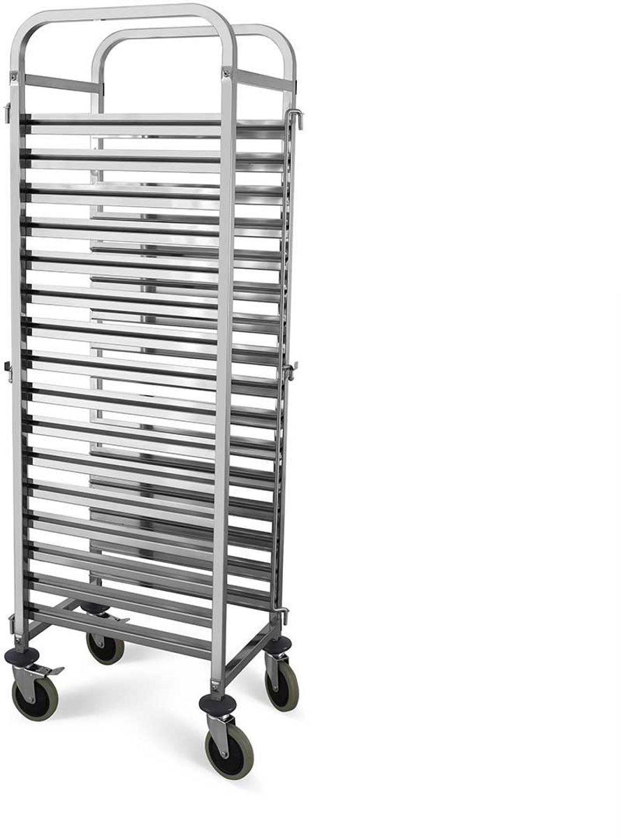 HCB® - Professionele Horeca Regaalwagen - 16 x 1/1 gastronorm - RVS / INOX Serveerwagen - Roestvrijstaal trolley - 55x55x173.5 cm (DxBxH) - 17 kg - 2636