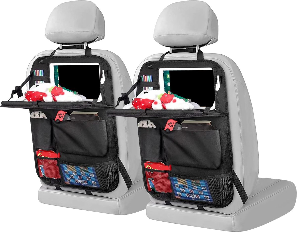 IMPERATORIS® Autostoel Organizer - Bescherming Achterkant Stoel - Met Tablet Houder en Opbergvakken - Voor Kinderen en Reizen - Waterafstotend - 2 Stuks - Zwart - 420D x 10W x 610H