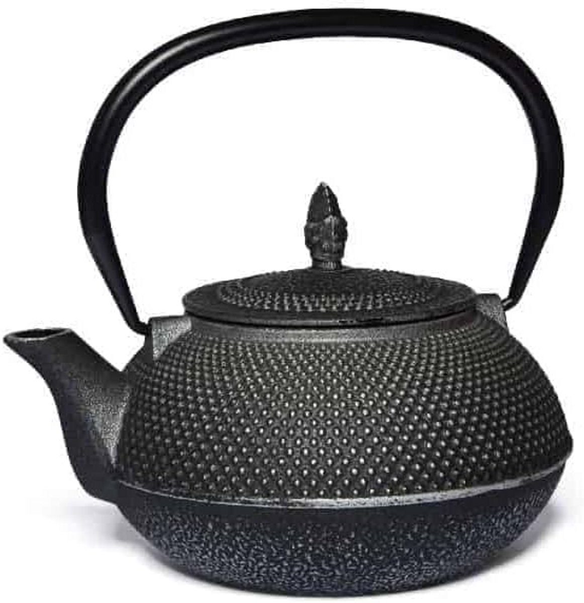 Gietijzeren theepot met theezeef, 0,9 l, geëmailleerd, zwart-zilver