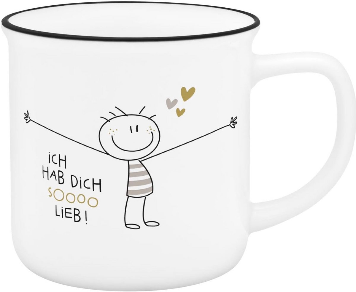 Enamel-look Beker met Liefdevolle Teks - 30 cl - New Bone China Porselein - Vintage Design - Cadeau voor Elke Gelegenheid