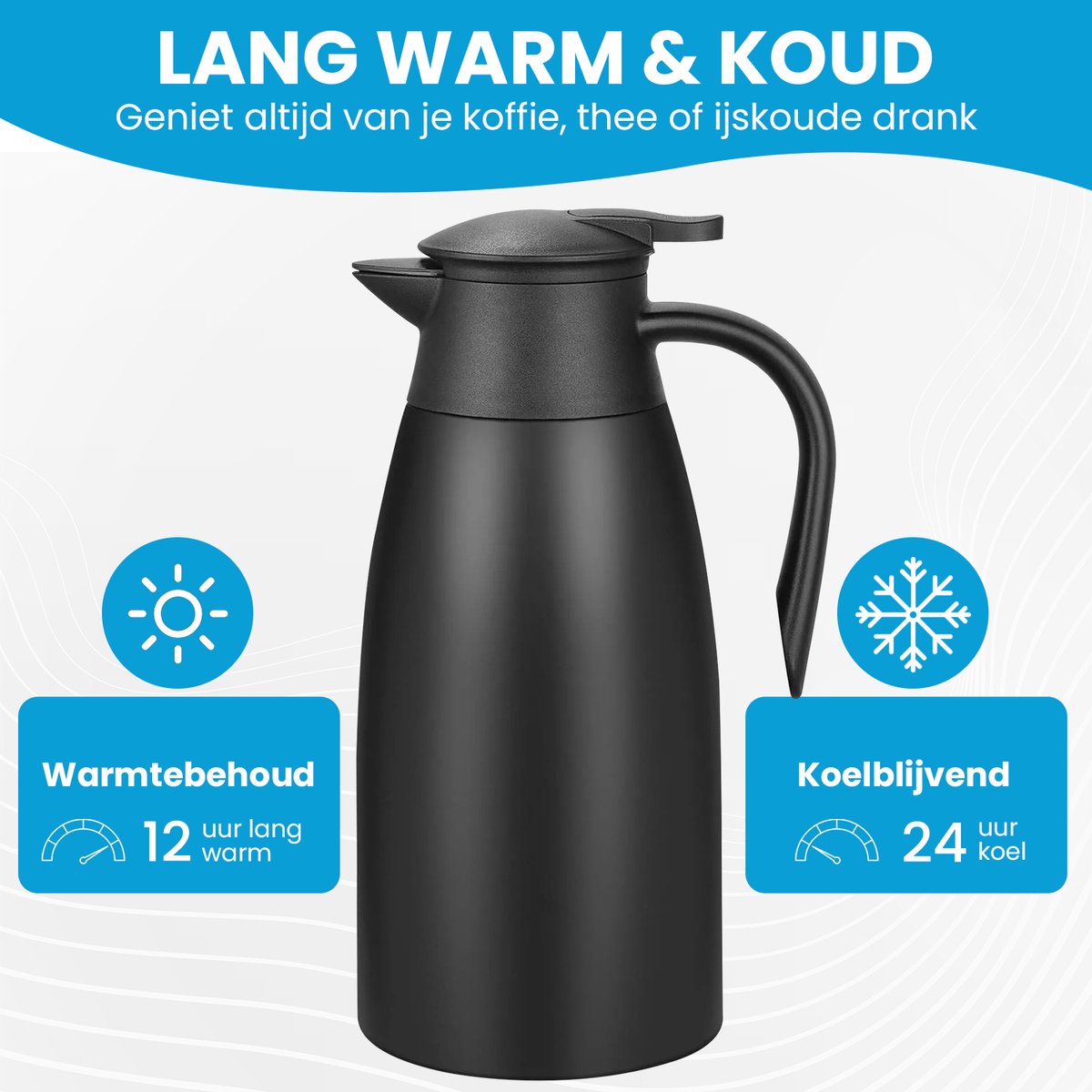 Thermoskan - 1,9 Liter - Thermos - Isoleerkan - Koffie en thee - Warm en koud - Zwart — cadeau in Koken & Dineren - foto 4