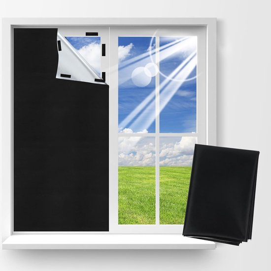 Roof Windows Blackout Roller Blind - No Drilling - 145 x 100 cm - Portable Blackout Fabric for Bedroom - Blackout Film for Windows - Can Be Cut to Size - Includes Storage Bag - Zwart