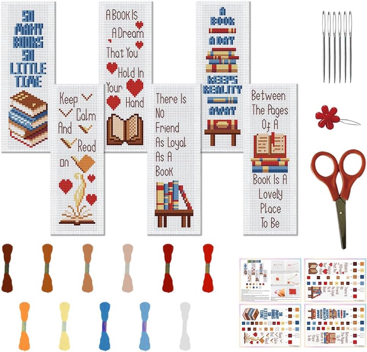 Set van 6 Kruissteek Bladwijzers - Complete Borduurset voor Beginners en Volwassenen