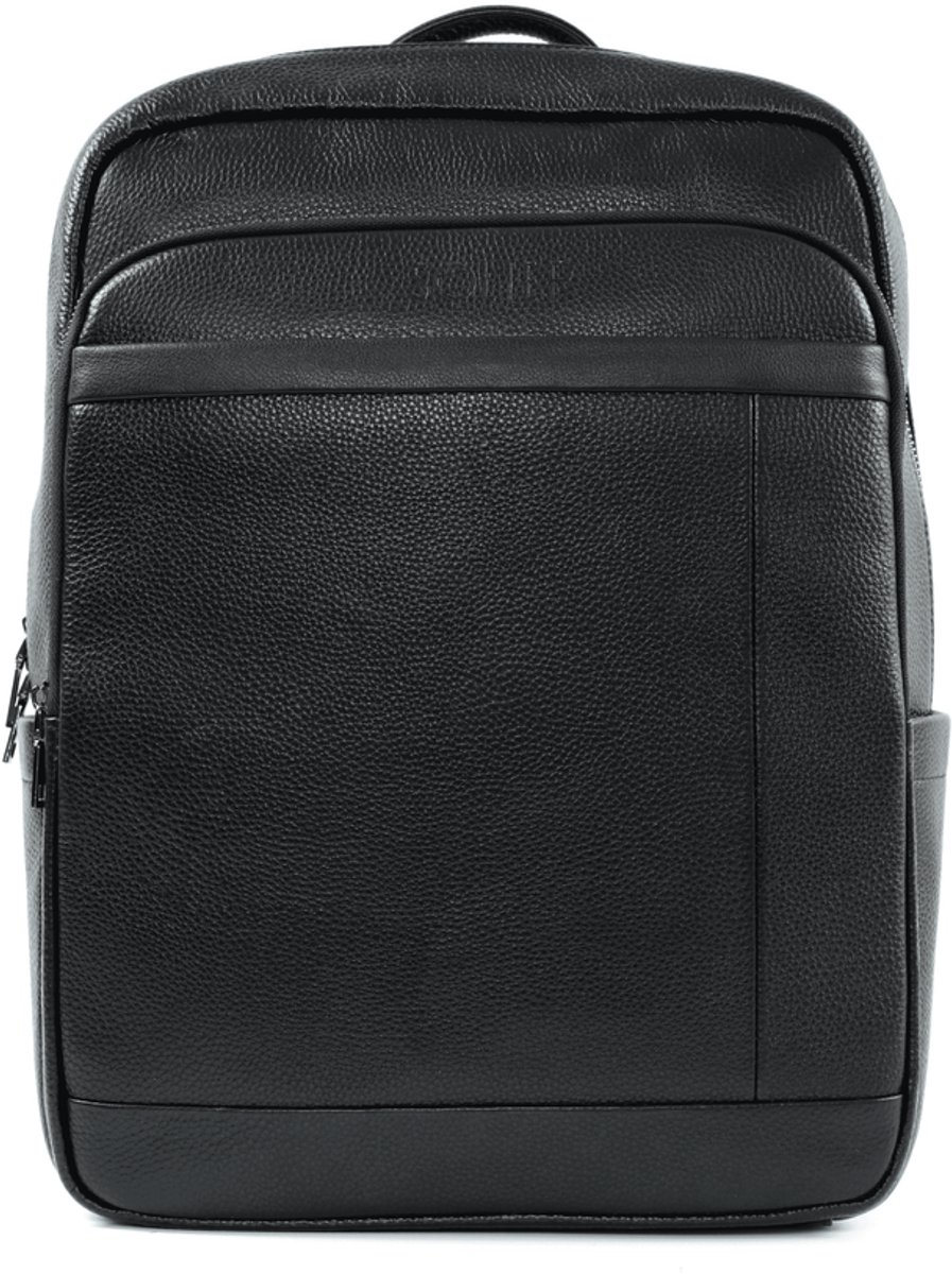 Solier SV20 SOREN leren rugzak – elegante laptoprugzak van echt leer voor werk, studie en reizen, zwart