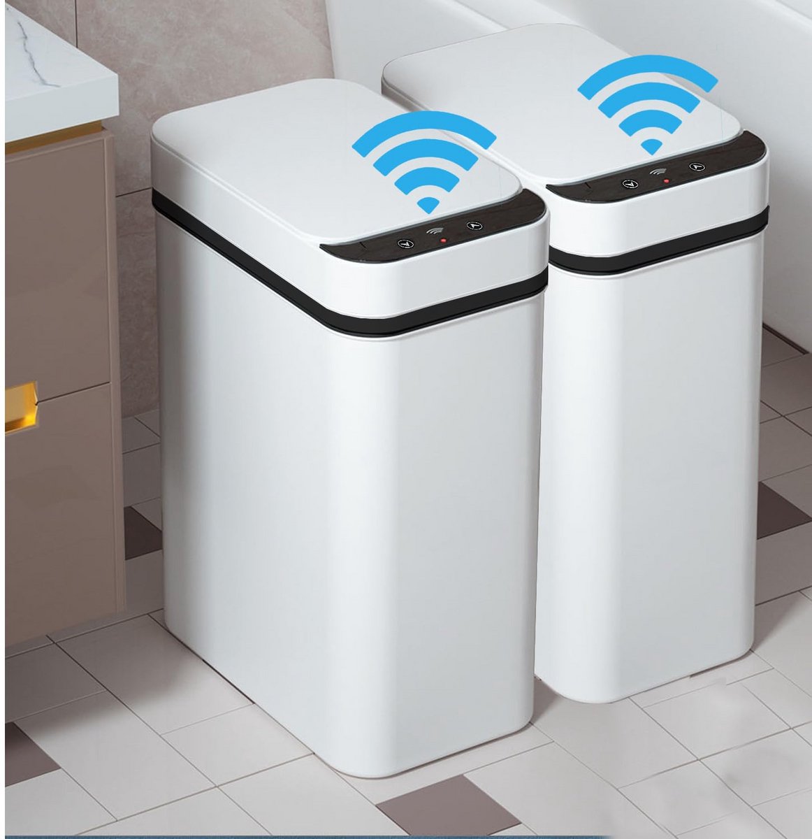 Automatische Prullenbak met Sensor - Slimme Touchless Vuilnisbak voor Badkamer en Keuken - 2 Stuks, Smal Design