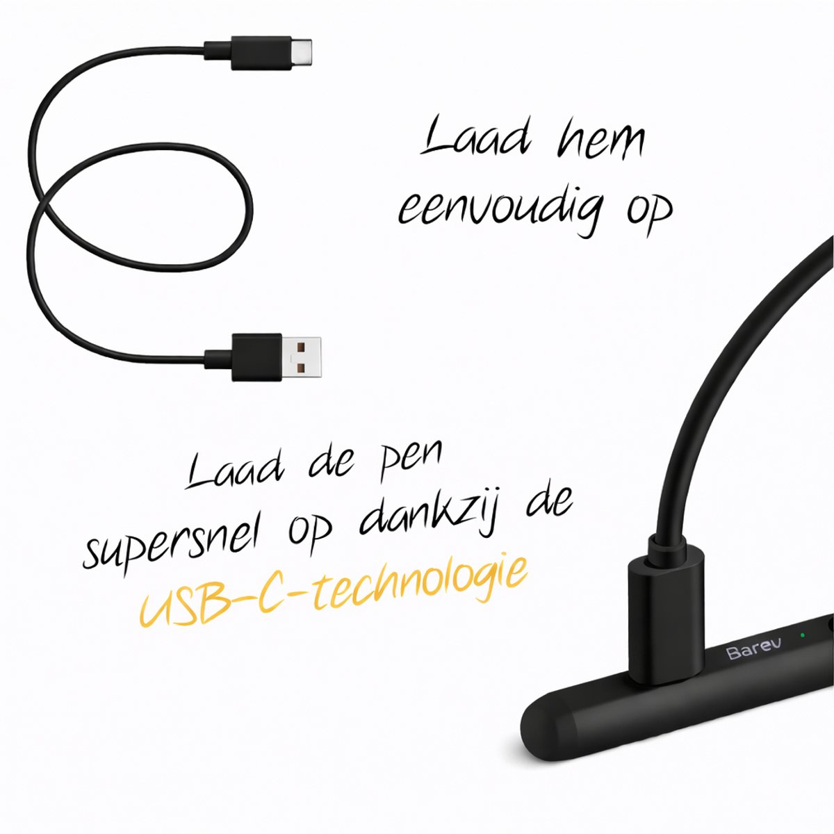 Barev® 2-in-1 Universele Stylus Pen voor Android en iPad – met Echte Dual Mode – voor Tablet, iPad, Android, Windows & Smartphones – Zwart – foto 2