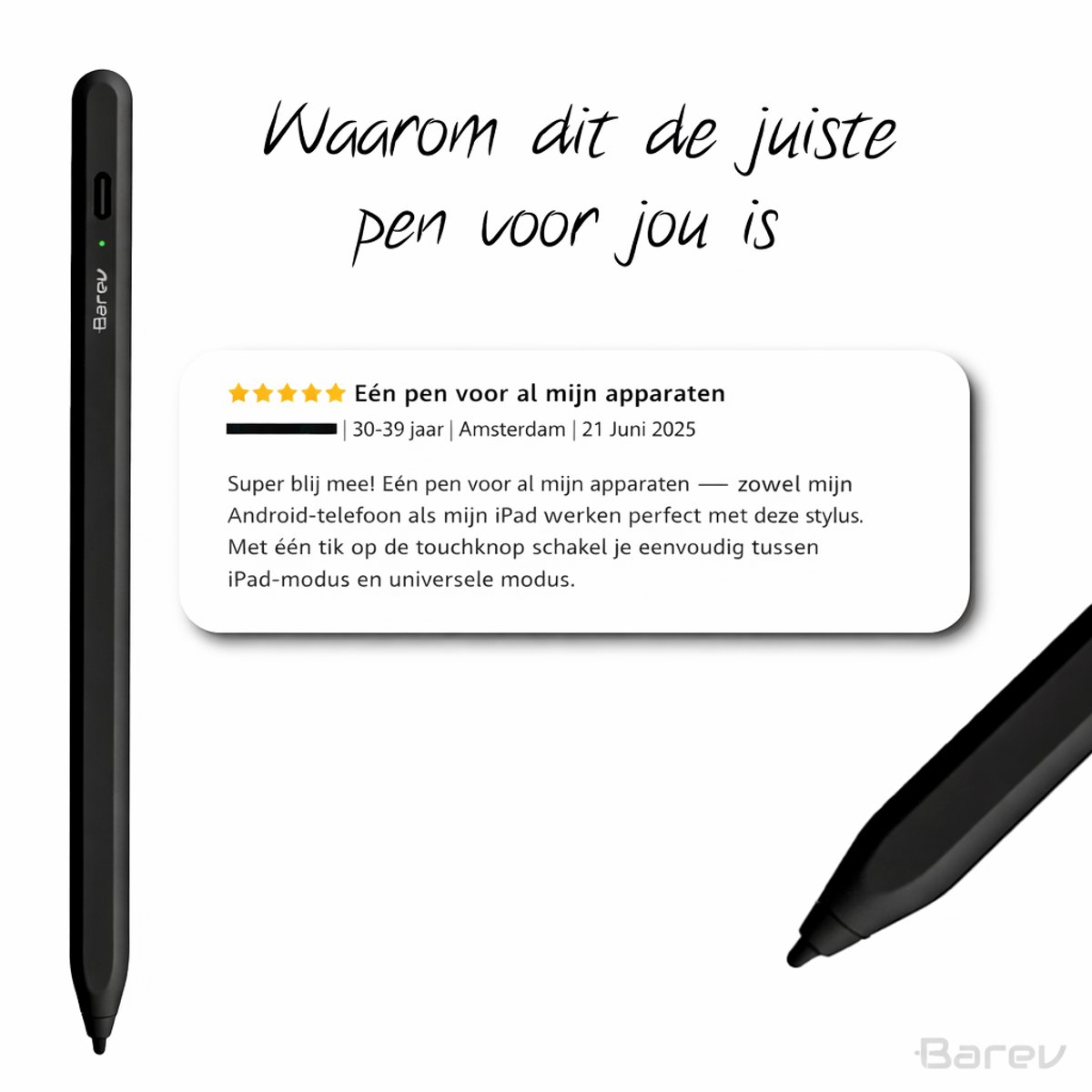 Barev® 2-in-1 Universele Stylus Pen voor Android en iPad – met Echte Dual Mode – voor Tablet, iPad, Android, Windows & Smartphones – Zwart – foto 8