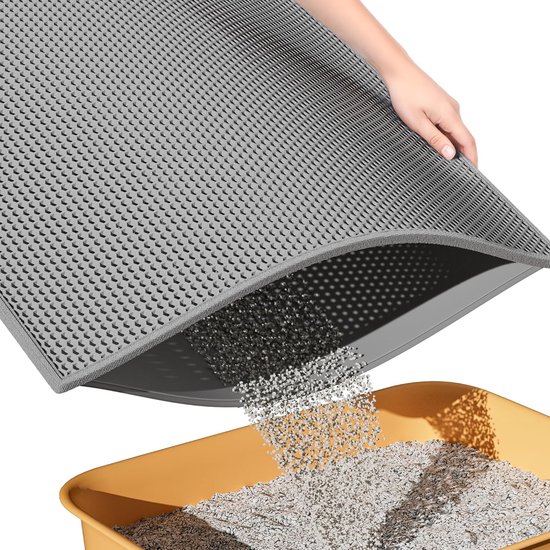 Tapis de litière pour chat BOTC XL - Double couche - 60x45 cm - Étanche - Tapis de récupération résistant à l'urine - 1 pièce - Gris