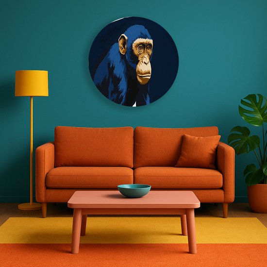 Chimpansee – wandkunst rond – aluminium – Dibond muurcirkel – 80x80 cm