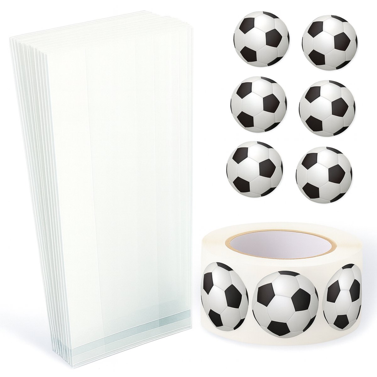 25x Uitdeelzakjes met Voetbal stickers | 220 x 90 mm | Traktatiezakjes | WK 2026 | Kinderfeestje | Cellofaanzakjes | Cadeauzakjes | Snoepzakjes | Plastic Zakjes | Uitdeelzakjes kinderen | Cadeauzakjes Kinderen | Verpakkingszakjes Uitdeelcadeaus