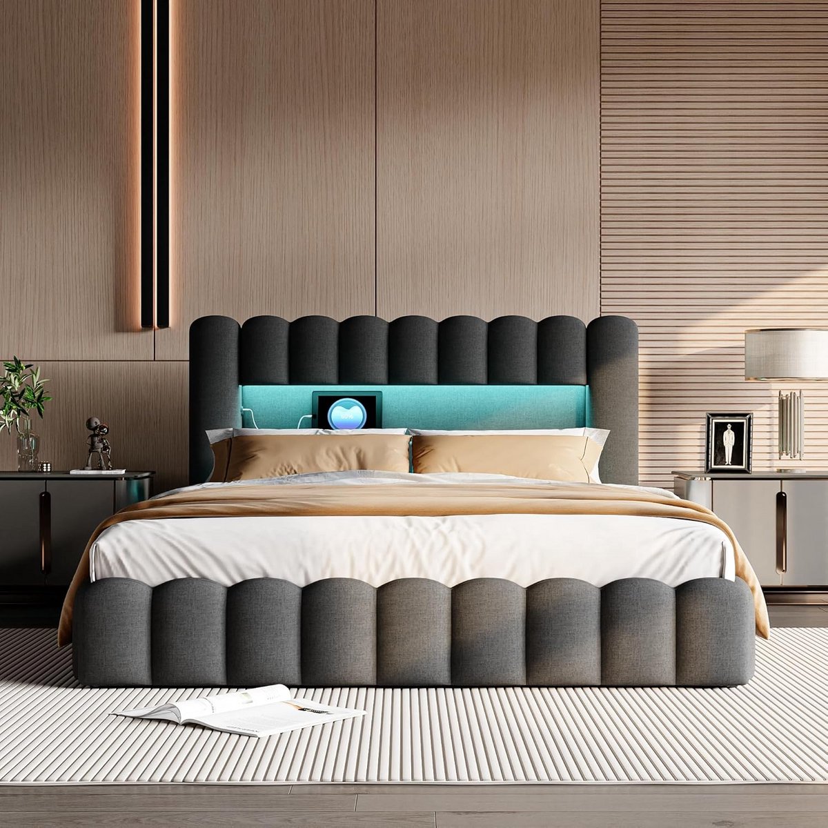 Tweepersoons Bed met Opbergruimte en LED Verlichting - 160x200 cm