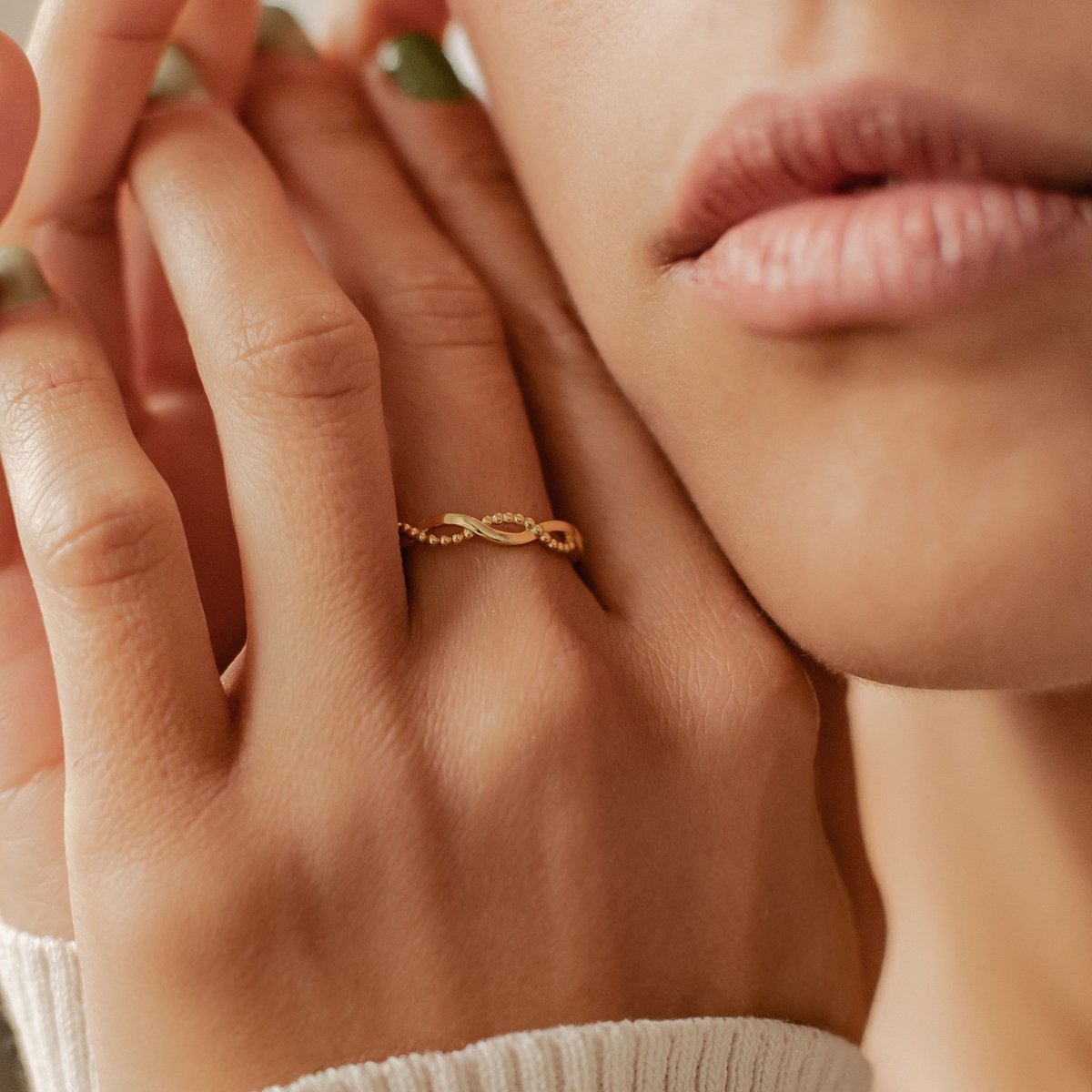 Hey Happiness Dubbele Helix – Damesring 925 Zilver 18K Verguld – Verweven Design – 16,5 mm / Maat 52