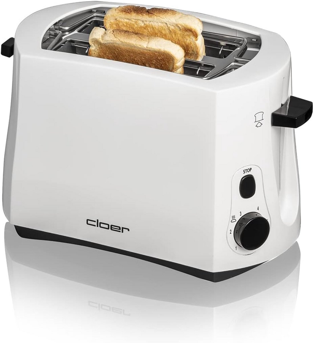Broodrooster 2 Sneetjes, 825 Watt, Broodjesopzetstuk, Liftmechanisme, Kruimellade, Stopknop, Grijze Brood Functie, Wit