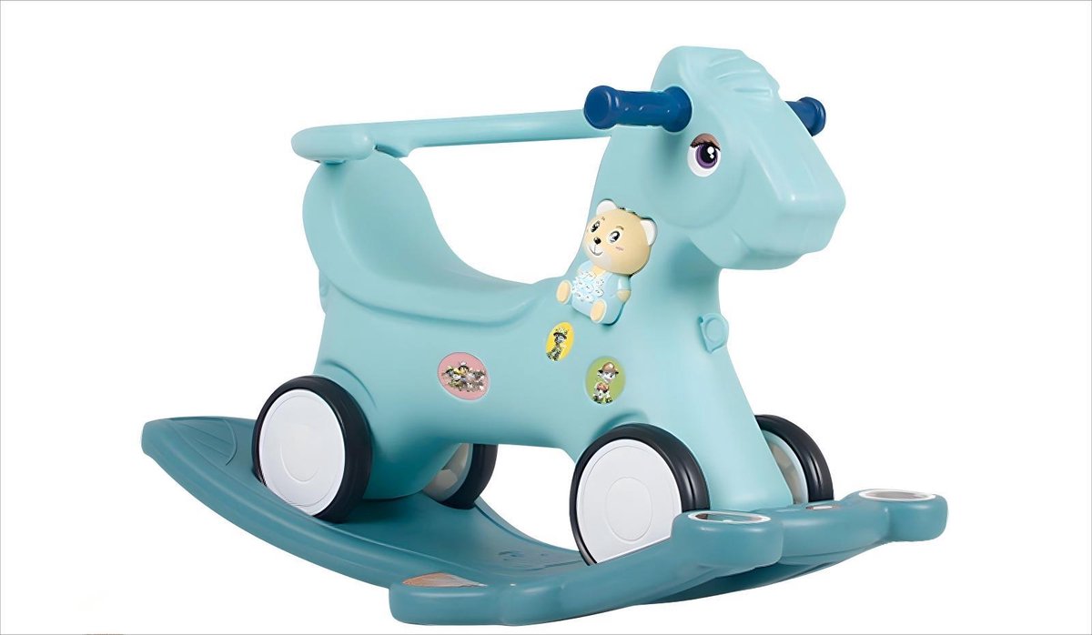 3 In 1 Hobbelpaard -Baby Loopfiets met Muziekmachine-4 Stille wielen voor jongens en meisjes 6-36 maanden-Groen