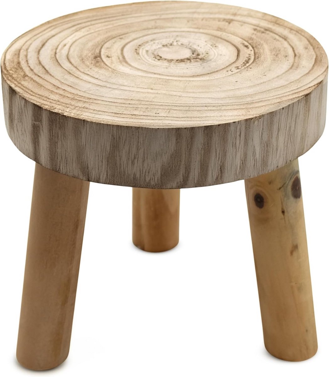Ronde Houten Bloemenkruk met 3 Poten van Echte Boomschijf voor Decoratie