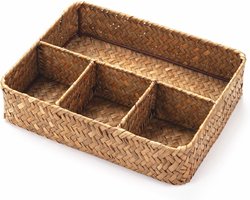 Famanu - Zeegras Organizer Mand met Vakken, voor koffie, thee, suiker en keukenorganisatie