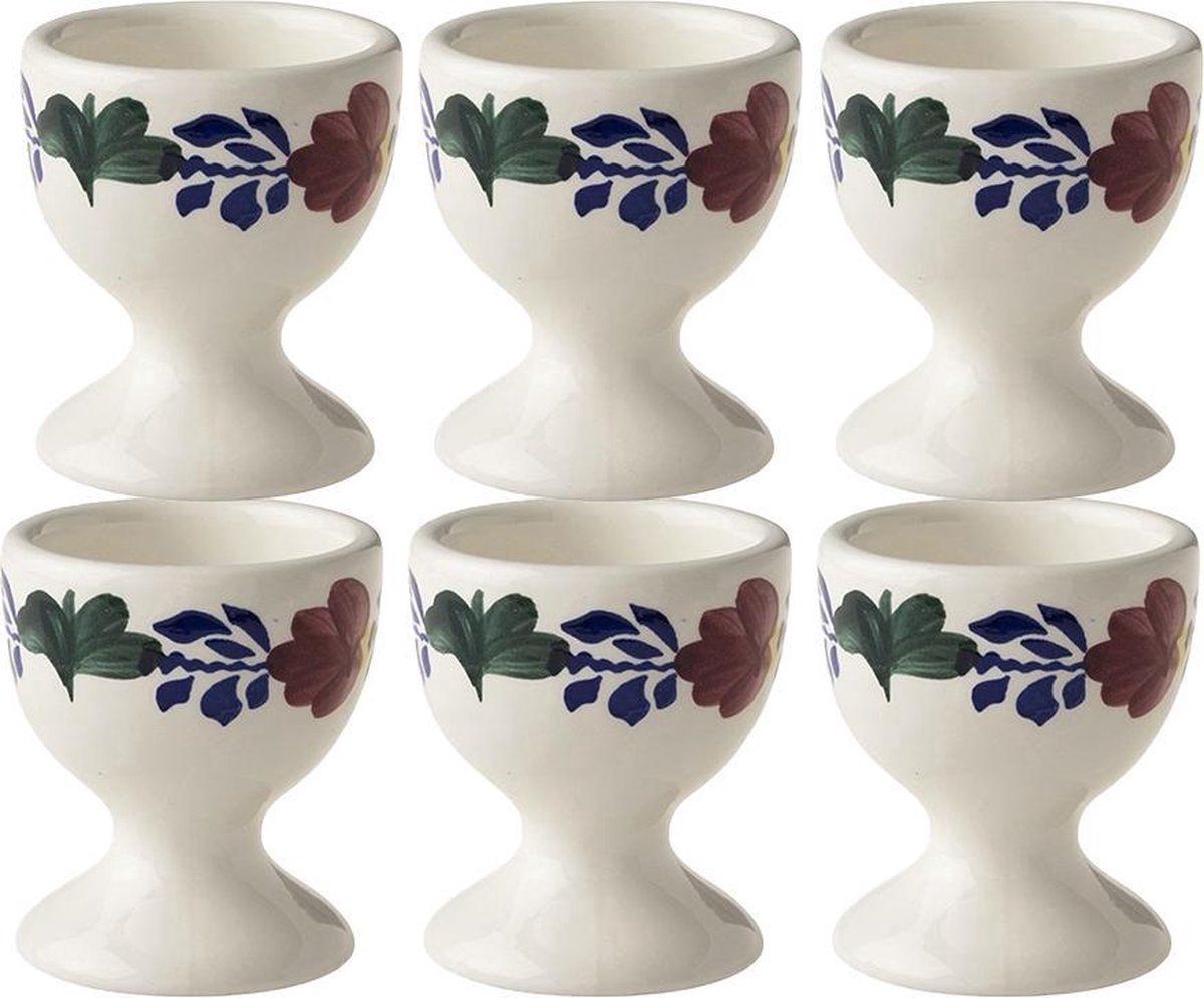 Eierdopjes Boerenbont Aardewerk set van 6 stuks